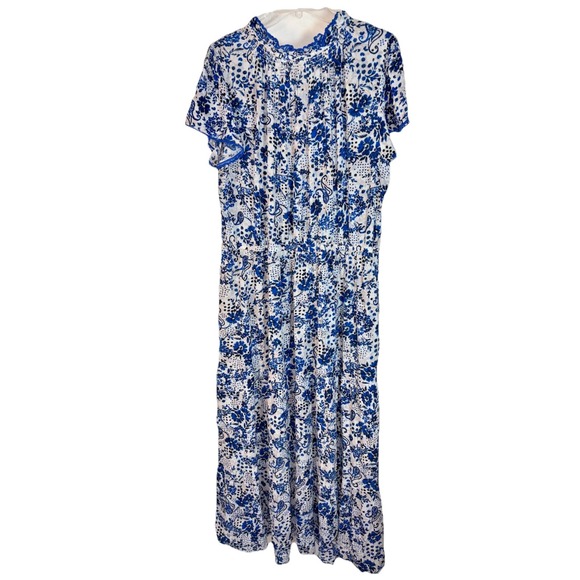 Jessica Simpson Maxi Dress Size 3X Blue & White Floral with Tie Tassels - Picture 1 of 13